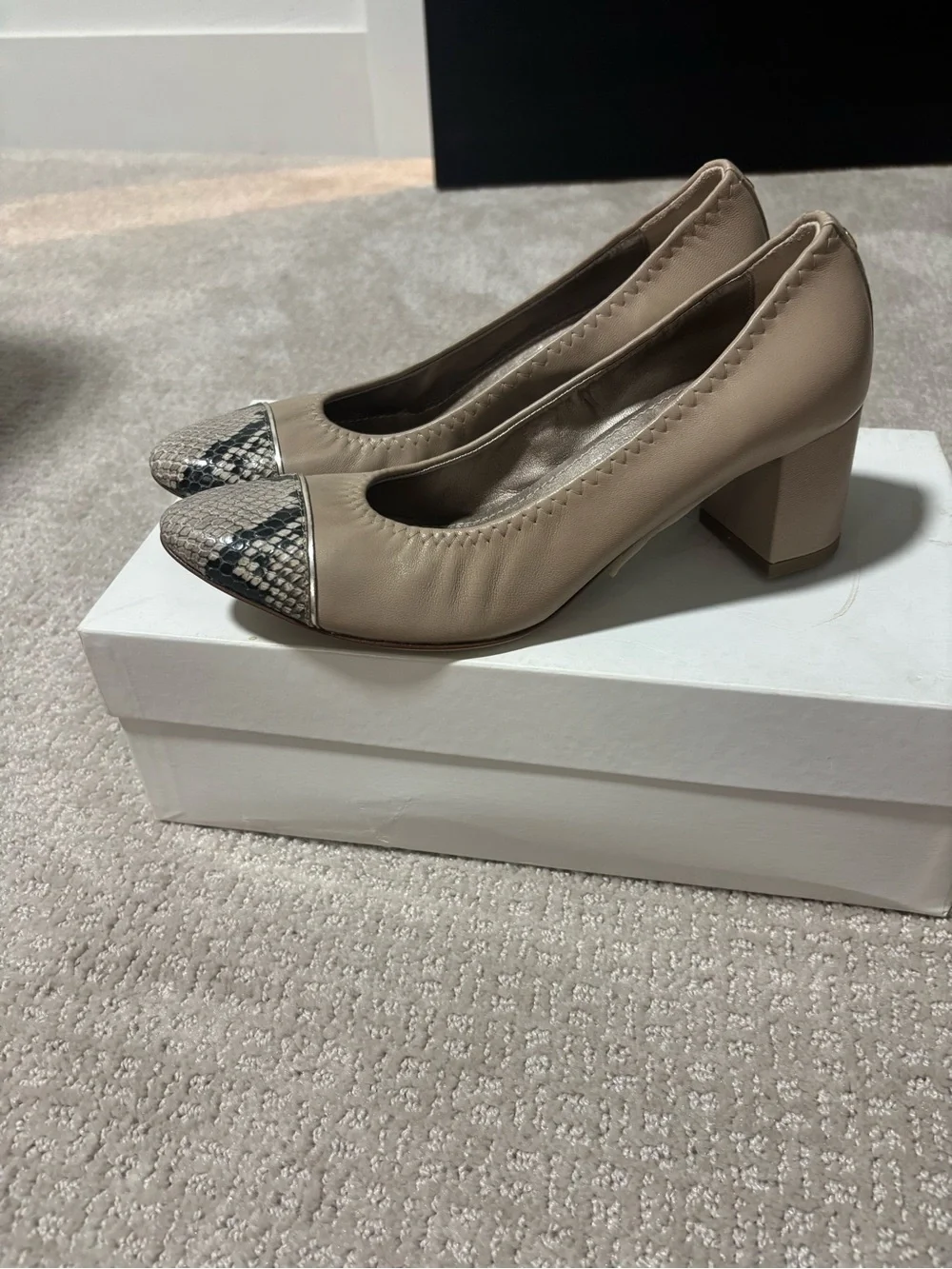Agl Beige Pumps with Snake-Print Cap Toe